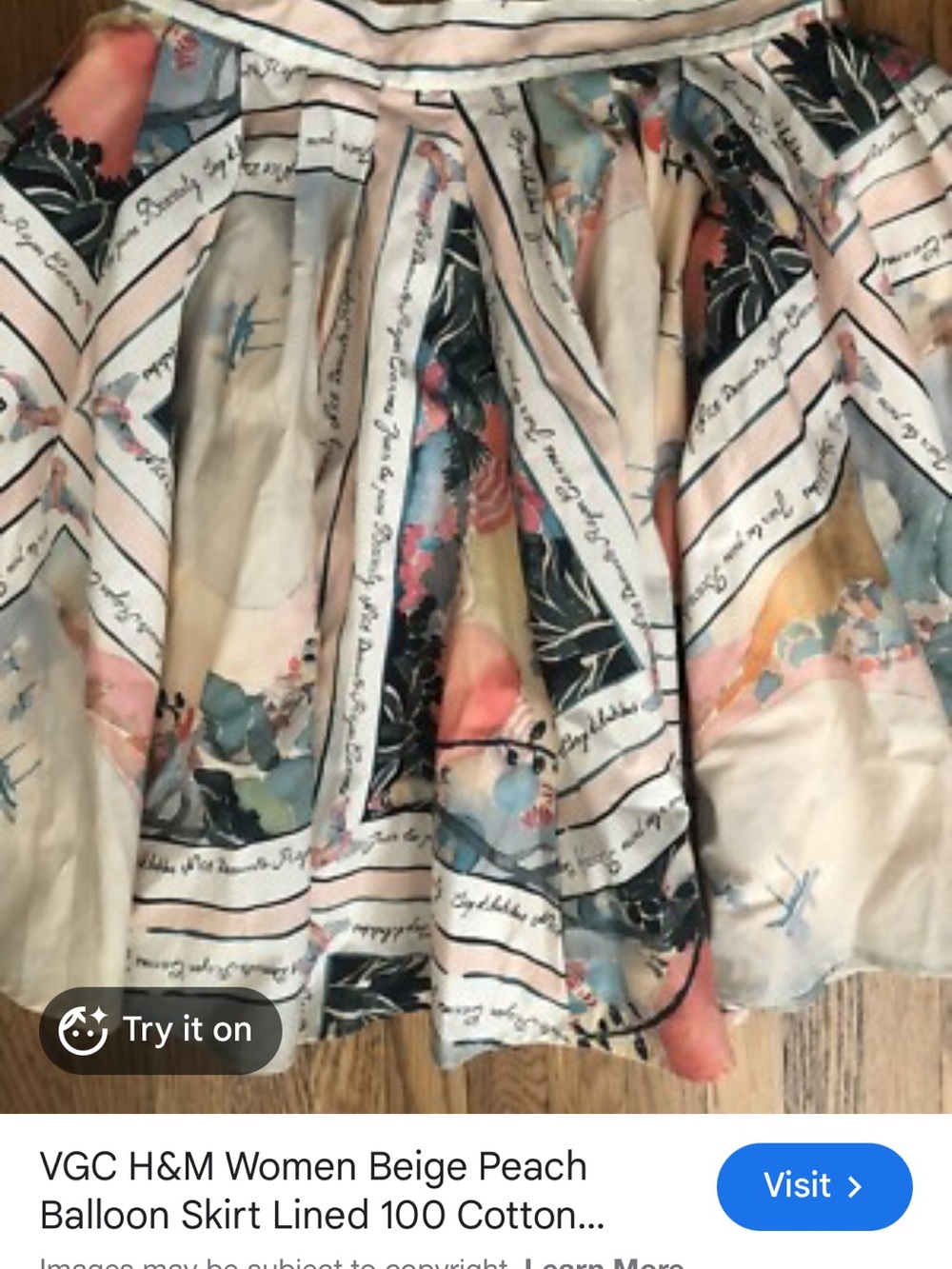 H&M 100% Cotton Graphic Statement Bell Skater Skirt. France. Beachy. Vacation. - Picture 11 of 11